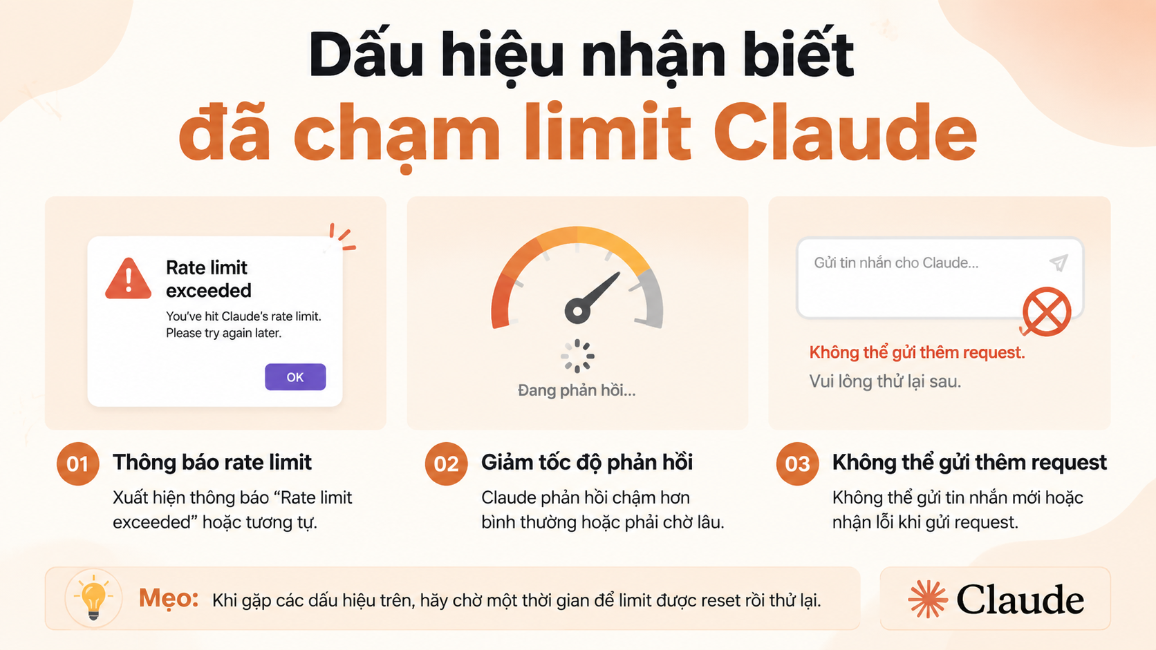 Dấu hiệu nhận biết đã chạm limit Claude - claude limit bao lâu reset