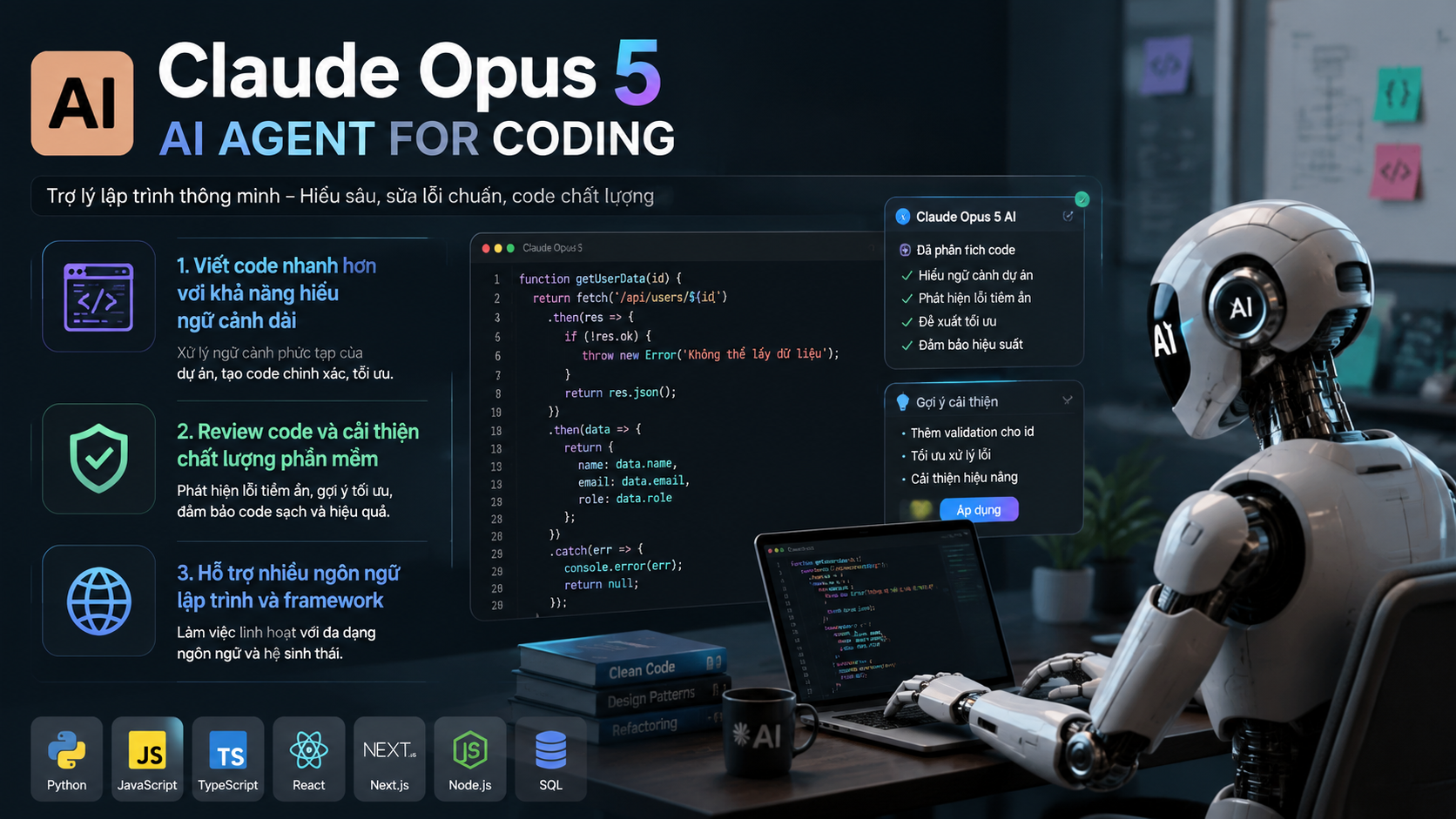 Tính năng Claude Opus 5 coding nổi bật cho lập trình viên - Claude Opus 5 AI AgentClaude Opus 5 debug codeClaude Opus 5 Claude CodeClaude Opus 5 codingClaude Opus 5 có miễn phí khôngcách sử dụng Claude Opus 5Claude Opus 5 APIgiá Claude Opus 5Claude Opus 5 vs Fable 5Claude Opus 5 vs Sonnet 5Claude Opus 5 vs Opus 4.8Claude Opus 5 có gì mớiđánh giá Claude Opus 5Claude Opus 5 ra mắtClaude Opus 5 là gì, Claude Opus 5, Anthropic Opus 5Claude Opus 5 mới, Anthropic ra mắt Claude Opus 5review Claude Opus 5, Claude Opus 5 có tốt khôngtính năng Claude Opus 5, Claude Opus 5 mới nhấtso sánh Claude Opus 5, Opus 5 và Opus 4.8so sánh Opus 5 và Sonnet 5, Claude Sonnet 5Opus 5 và Fable 5, so sánh Claude 5Claude Opus 5 pricing, giá API Claude Opus 5API Claude Opus 5, claude-opus-5 APIhướng dẫn Claude Opus 5, dùng Claude Opus 5tài khoản Claude Opus 5, gói Claude Opus 5Claude Opus 5 lập trình, AI viết code ClaudeClaude Code Opus 5, coding agent ClaudeAI sửa lỗi code, Claude debug codeClaude Agent, agentic workflow Claude