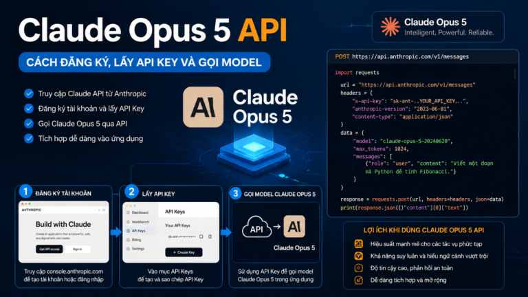 Claude Opus 5 API: Cách đăng ký, lấy API Key và gọi model - cách sử dụng Claude Opus 5Claude Opus 5 APIgiá Claude Opus 5Claude Opus 5 vs Fable 5Claude Opus 5 vs Sonnet 5Claude Opus 5 vs Opus 4.8Claude Opus 5 có gì mớiđánh giá Claude Opus 5Claude Opus 5 ra mắtClaude Opus 5 là gì, Claude Opus 5, Anthropic Opus 5Claude Opus 5 mới, Anthropic ra mắt Claude Opus 5review Claude Opus 5, Claude Opus 5 có tốt khôngtính năng Claude Opus 5, Claude Opus 5 mới nhấtso sánh Claude Opus 5, Opus 5 và Opus 4.8so sánh Opus 5 và Sonnet 5, Claude Sonnet 5Opus 5 và Fable 5, so sánh Claude 5Claude Opus 5 pricing, giá API Claude Opus 5API Claude Opus 5, claude-opus-5 APIhướng dẫn Claude Opus 5, dùng Claude Opus 5