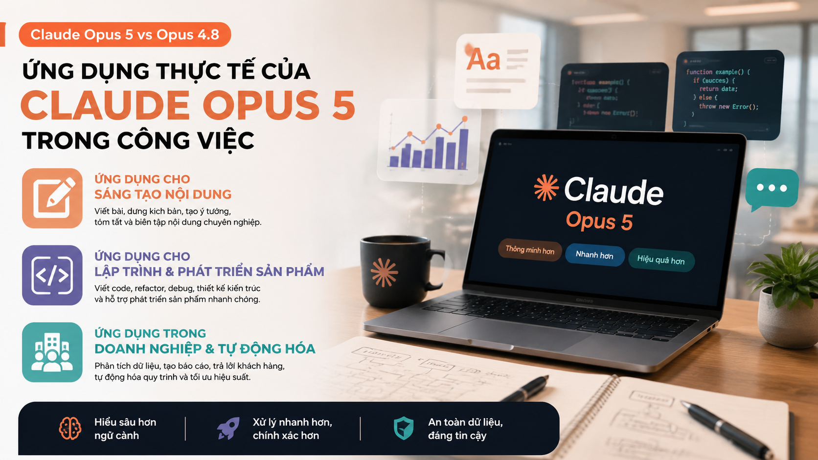 Ứng dụng thực tế của Claude Opus 5 trong công việc - Claude Opus 5 vs Opus 4.8Claude Opus 5 có gì mớiđánh giá Claude Opus 5Claude Opus 5 ra mắtClaude Opus 5 là gì, Claude Opus 5, Anthropic Opus 5Claude Opus 5 mới, Anthropic ra mắt Claude Opus 5review Claude Opus 5, Claude Opus 5 có tốt khôngtính năng Claude Opus 5, Claude Opus 5 mới nhấtso sánh Claude Opus 5, Opus 5 và Opus 4.8