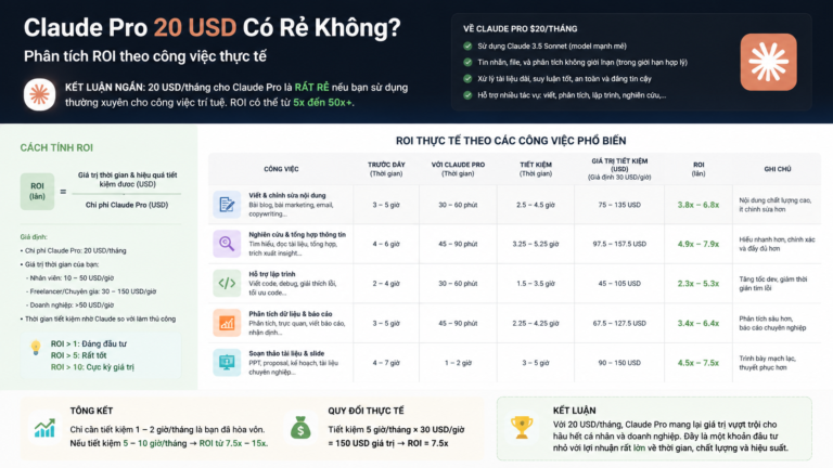 Claude Pro 20 USD Có Rẻ Không? Tính ROI Theo Công Việc Thực Tế - claude pro 20 usd