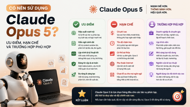 Có nên sử dụng Claude Opus 5? Ưu điểm, hạn chế và trường hợp phù hợp - dịch vụ viết bài chuẩn SEO