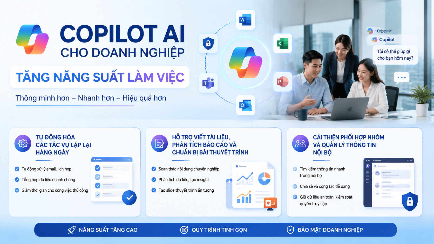 Tăng năng suất làm việc với Copilot AI cho doanh nghiệp Tăng năng suất làm việc với Copilot AI cho doanh nghiệp - Copilot AI doanh nghiệp, Microsoft 365 Copilot, AI cho công việc