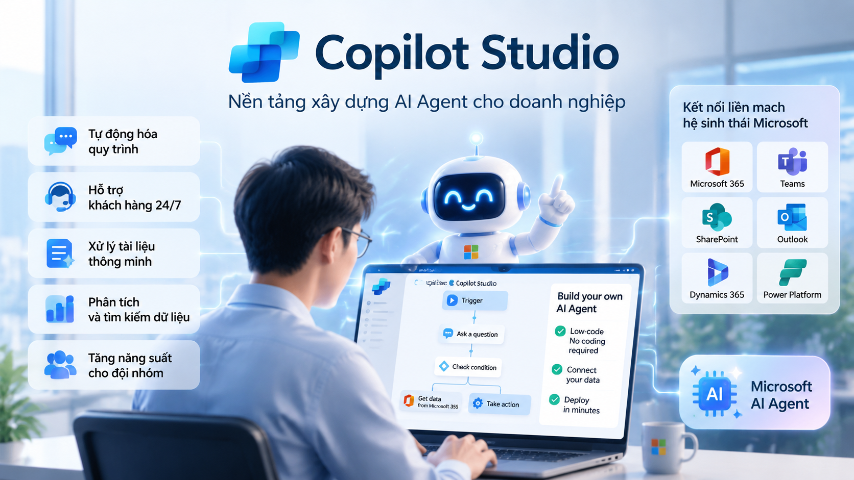 Copilot Studio là gì? Cách xây dựng AI Agent cho doanh nghiệp với Microsoft AI agent - Copilot Studio là gì, Microsoft AI agent, xây chatbot Copilot