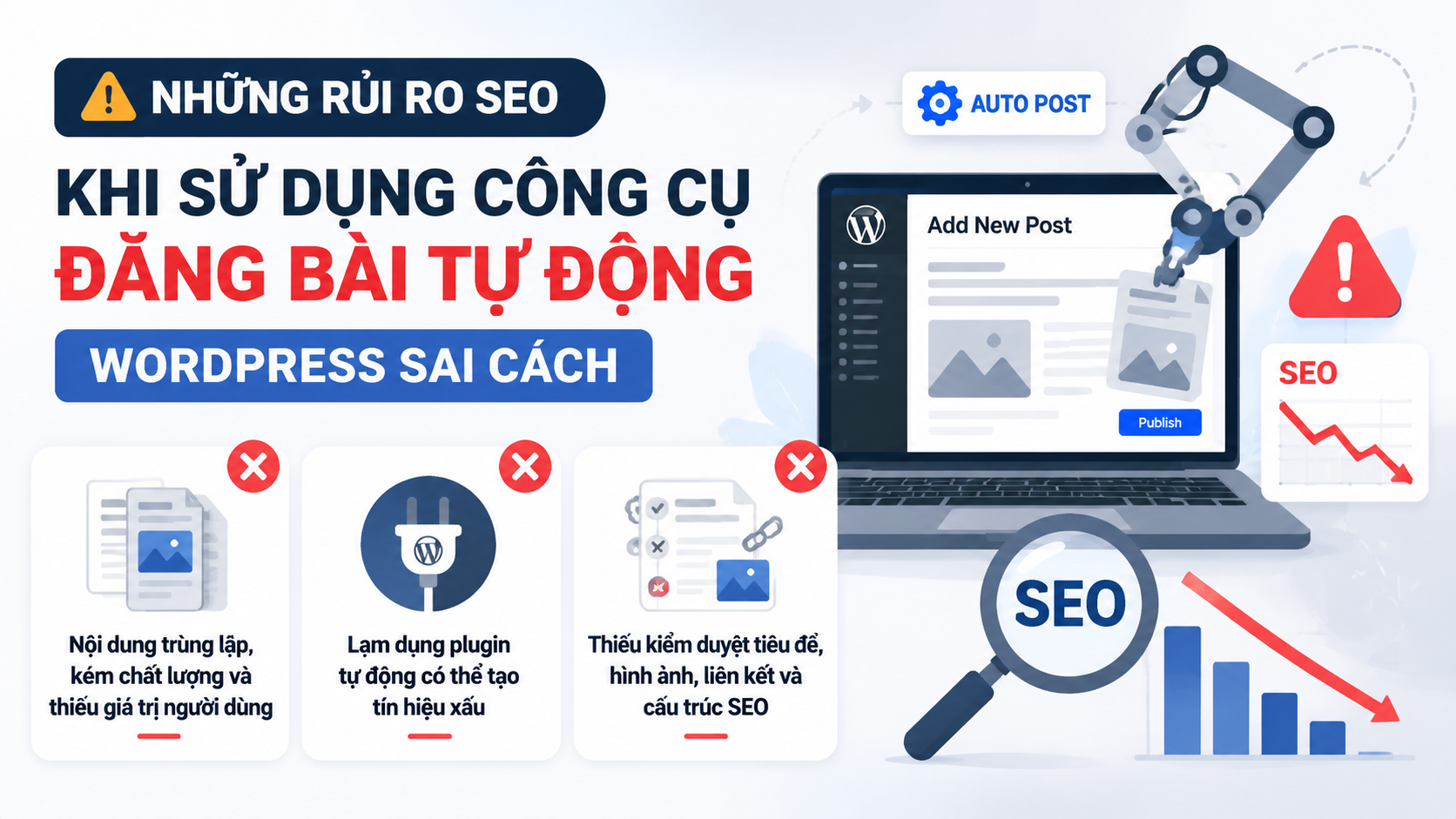 Những rủi ro SEO khi sử dụng công cụ đăng bài tự động WordPress sai cách - đăng bài tự động WordPress