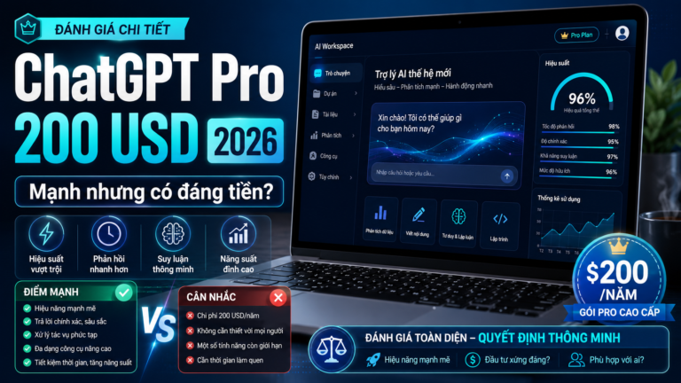 Đánh Giá ChatGPT Pro 200 USD Năm 2026: Mạnh Nhưng Có Đáng Tiền? - ChatGPT Pro 2026, review ChatGPT Pro 200 USD, ChatGPT mới nhất, gói AI cao cấp