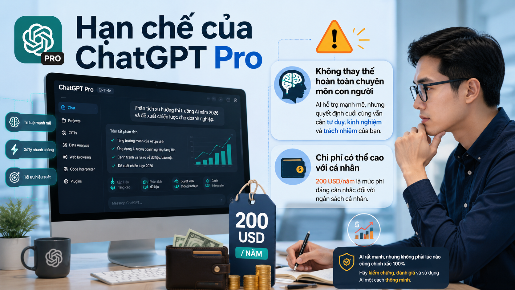 Những hạn chế của ChatGPT Pro mà người dùng cần biết - ChatGPT Pro 2026, review ChatGPT Pro 200 USD, ChatGPT mới nhất, gói AI cao cấp