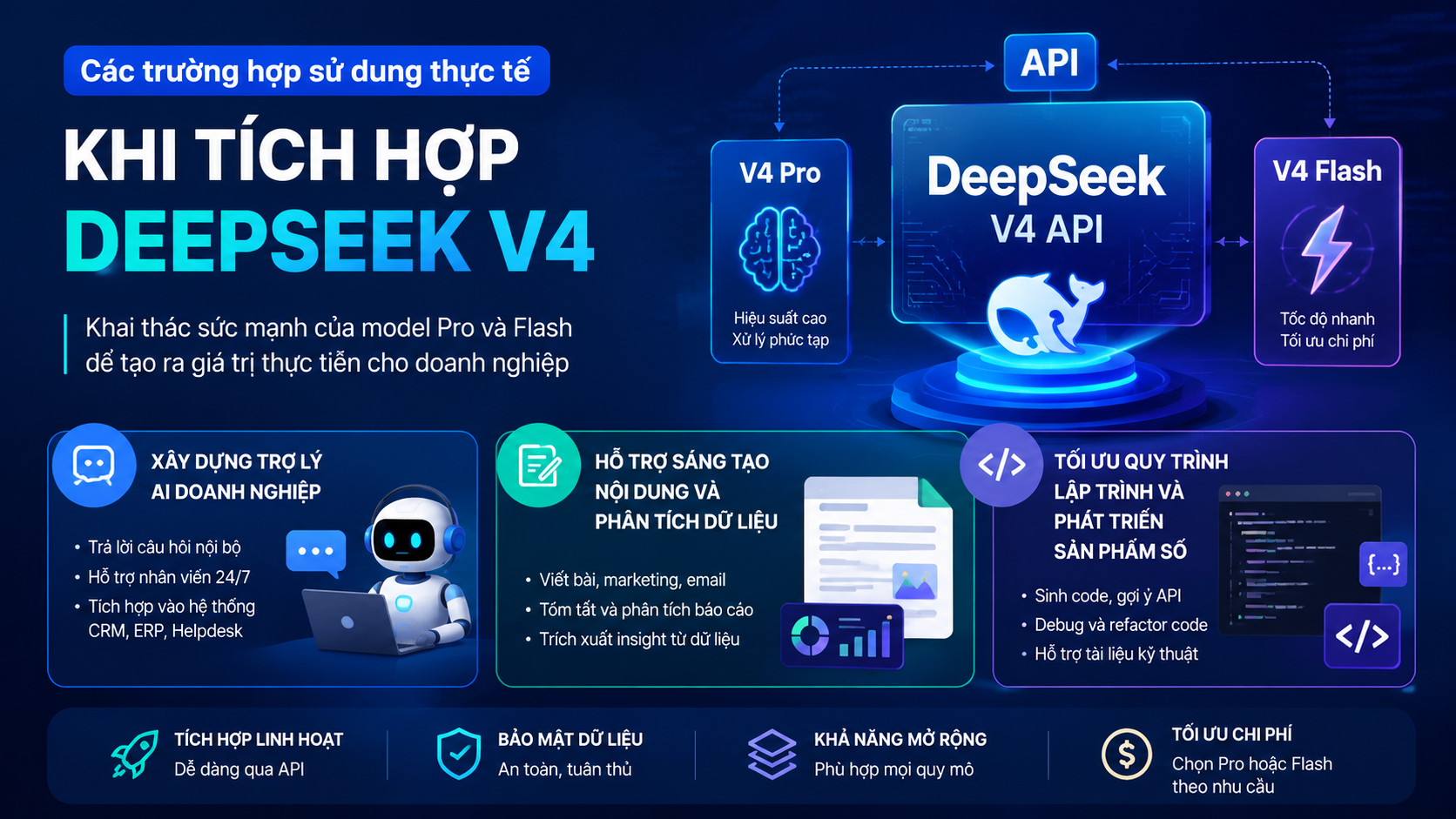 Các trường hợp sử dụng thực tế khi tích hợp DeepSeek V4 Các trường hợp sử dụng thực tế khi tích hợp DeepSeek V4 - DeepSeek V4 API, DeepSeek API, tích hợp DeepSeek