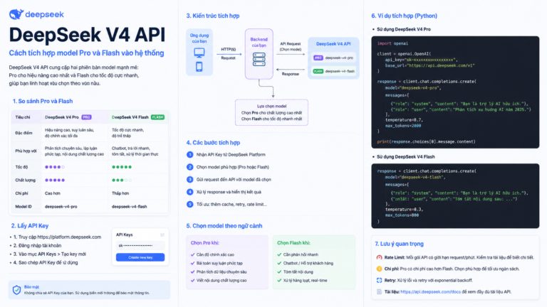 DeepSeek V4 API: Cách tích hợp model Pro và Flash vào hệ thống - DeepSeek V4 API, DeepSeek API, tích hợp DeepSeek