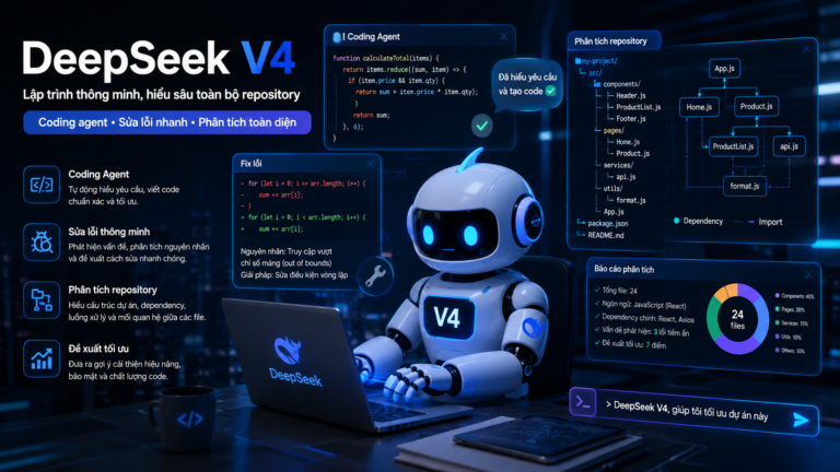 DeepSeek V4 lập trình: Coding agent, sửa lỗi và phân tích repository toàn diện - DeepSeek V4 lập trình, DeepSeek coding, AI code agent