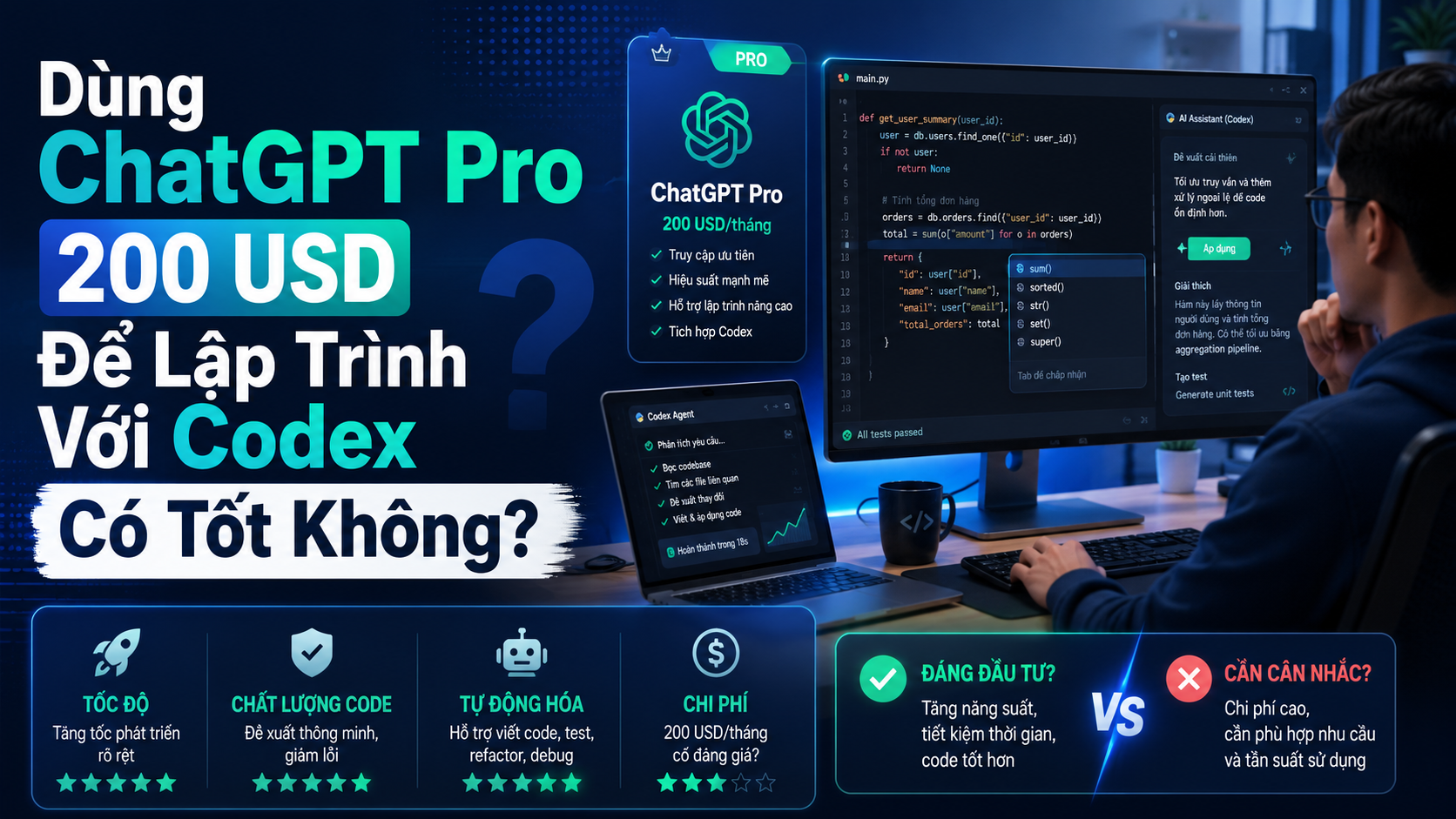 Dùng ChatGPT Pro 200 USD Để Lập Trình Với Codex Có Tốt Không? - ChatGPT Pro Codex, Codex lập trình, AI viết code, ChatGPT cho lập trình viên