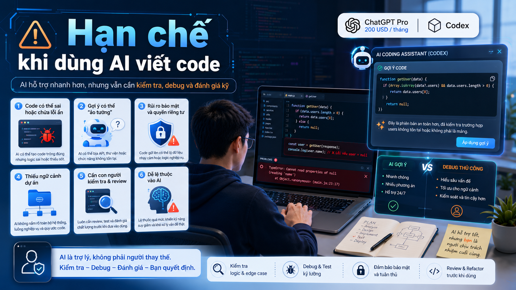 Những hạn chế cần biết khi dùng AI viết code - ChatGPT Pro Codex, Codex lập trình, AI viết code, ChatGPT cho lập trình viên