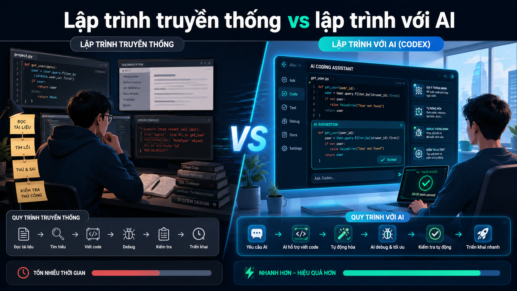 So sánh lập trình truyền thống và lập trình với AI - ChatGPT Pro Codex, Codex lập trình, AI viết code, ChatGPT cho lập trình viên
