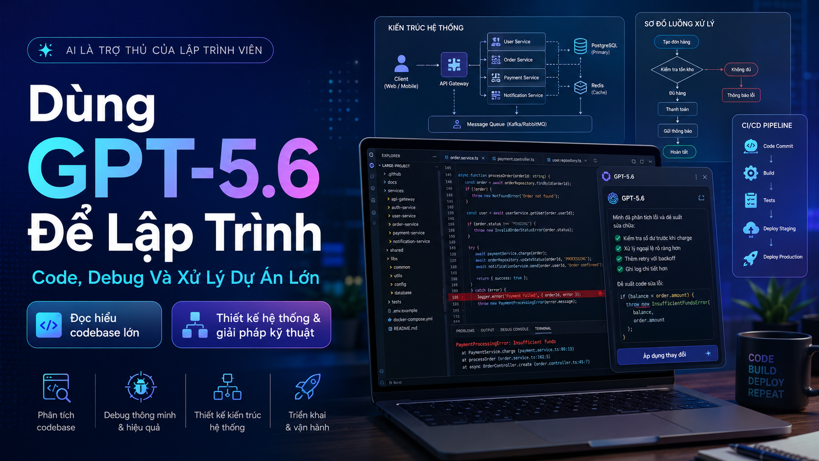 Xử lý dự án lớn với GPT-5.6: từ kiến trúc đến triển khai - GPT-5.6 coding, ChatGPT lập trình, AI viết code, GPT-5.6 Codex