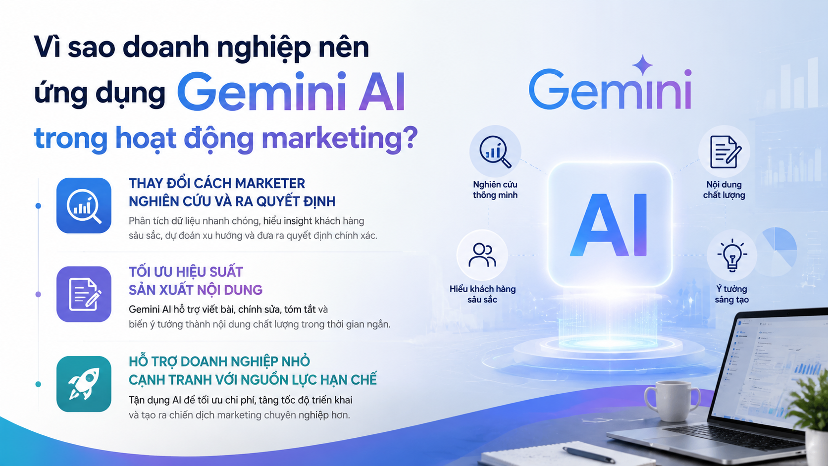 Vì sao doanh nghiệp nên ứng dụng Gemini AI trong hoạt động marketing? Vì sao doanh nghiệp nên ứng dụng Gemini AI trong hoạt động marketing? - Gemini AI marketing, AI viết content Google, Gemini cho doanh nghiệp