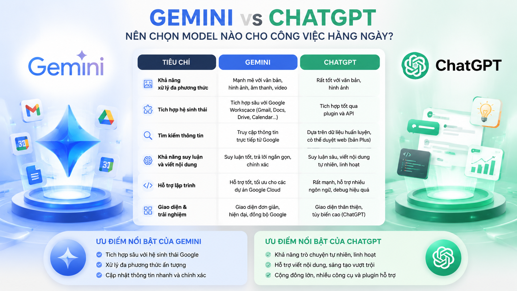 Bảng so sánh Gemini và ChatGPT trong công việc thực tế Bảng so sánh Gemini và ChatGPT trong công việc thực tế - Gemini vs ChatGPT, so sánh Gemini và ChatGPT