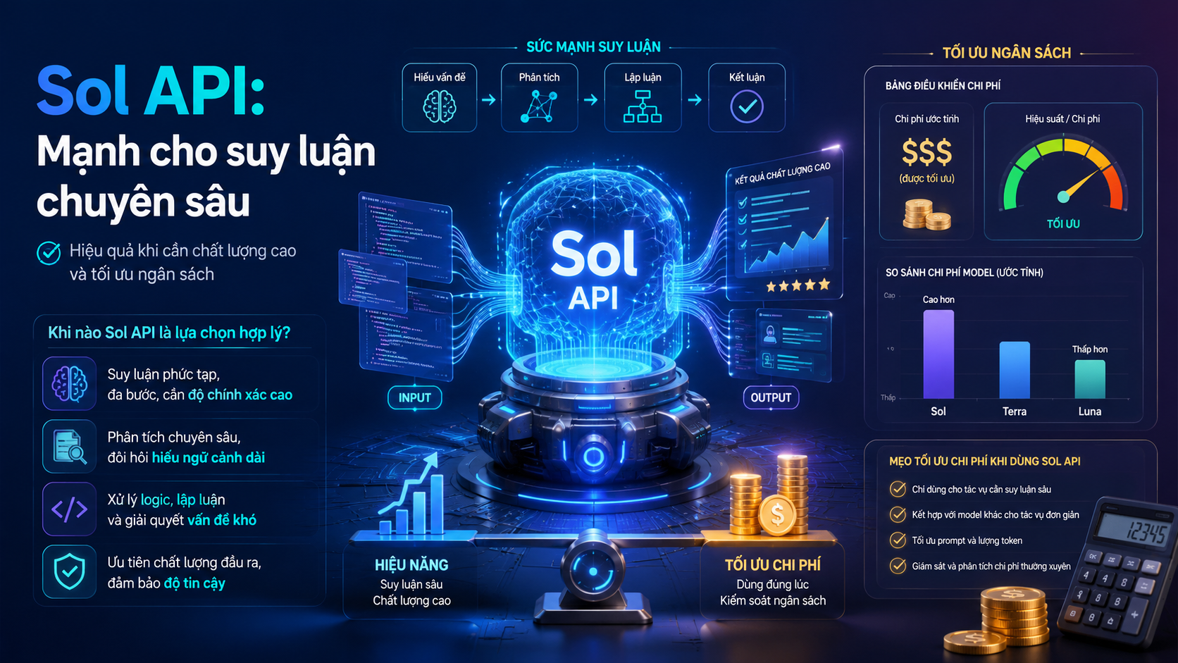 Sol API: Model mạnh cho tác vụ suy luận chuyên sâu nhưng cần tối ưu ngân sách - giá GPT-5.6 API, GPT-5.6 pricing, Sol API, Terra API, Luna API