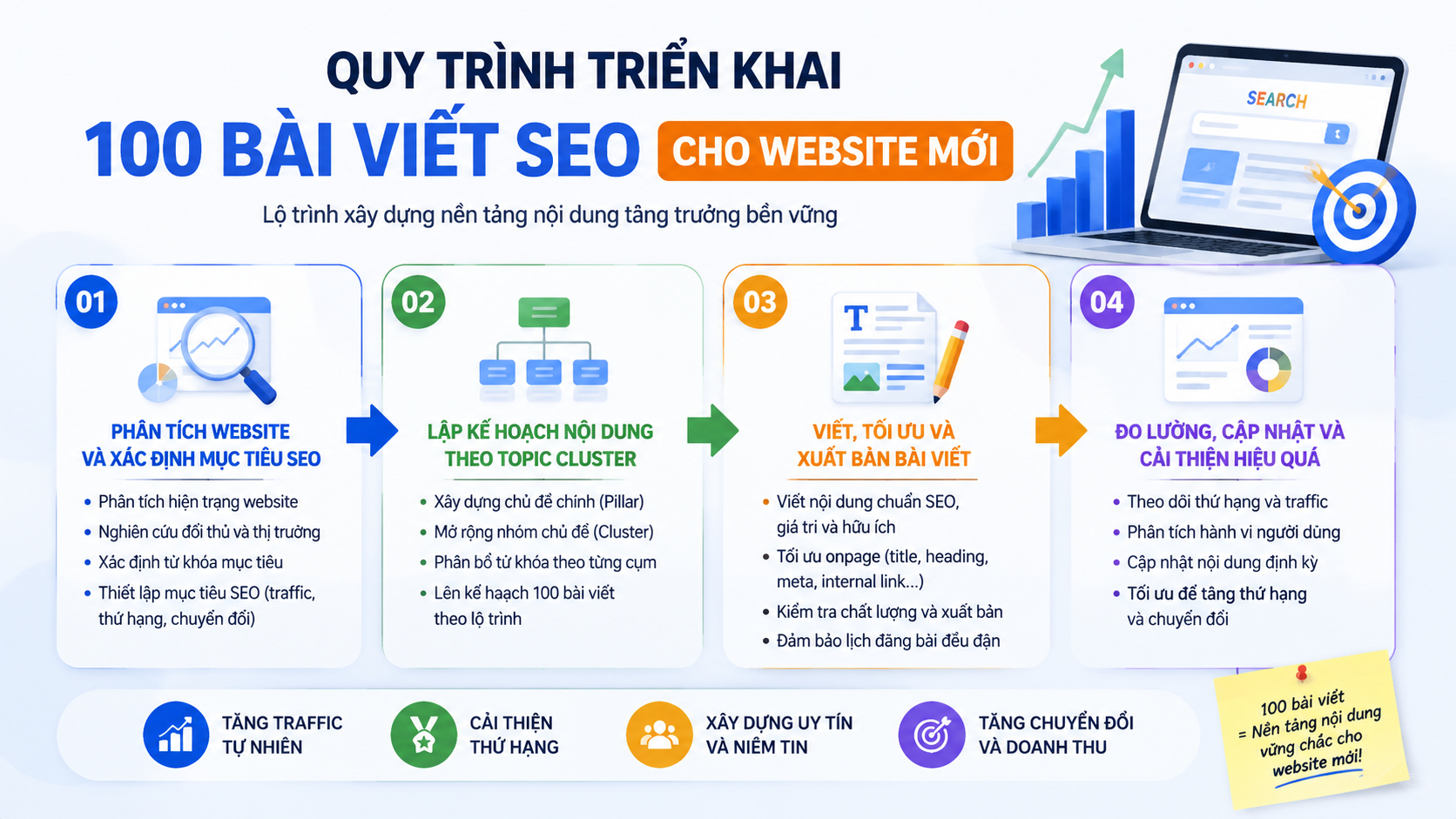 Quy trình triển khai 100 bài viết SEO cho website mới - 100 bài viết SEO