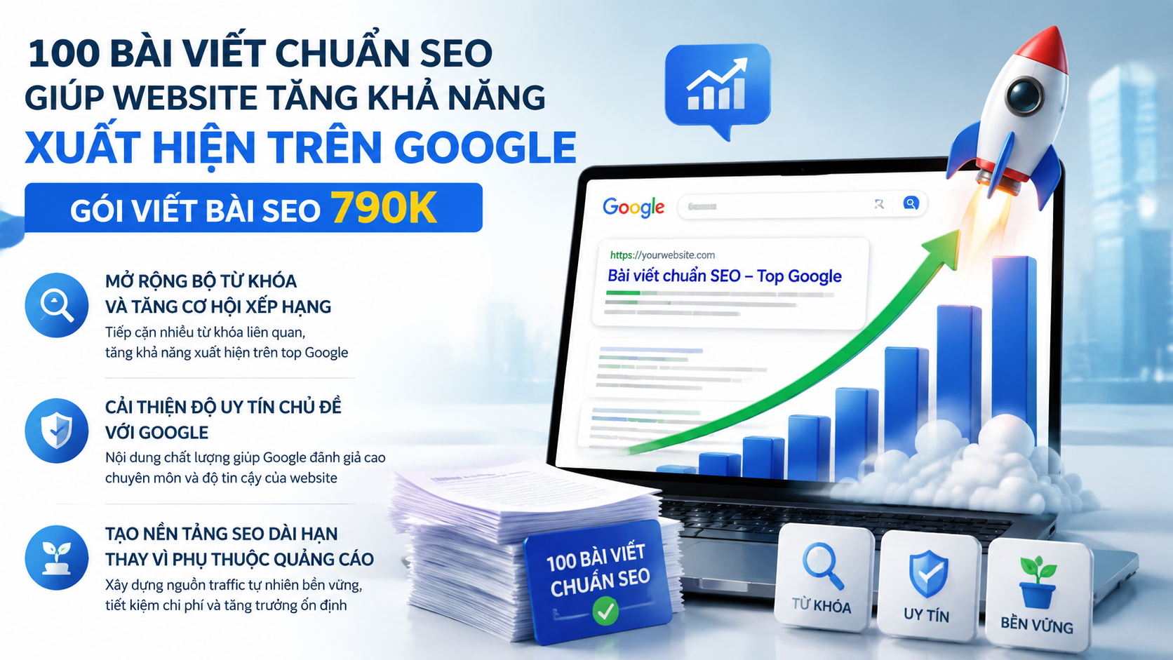 bài viết chuẩn SEO giúp website tăng khả năng xuất hiện trên Google - gói viết bài SEO 790K