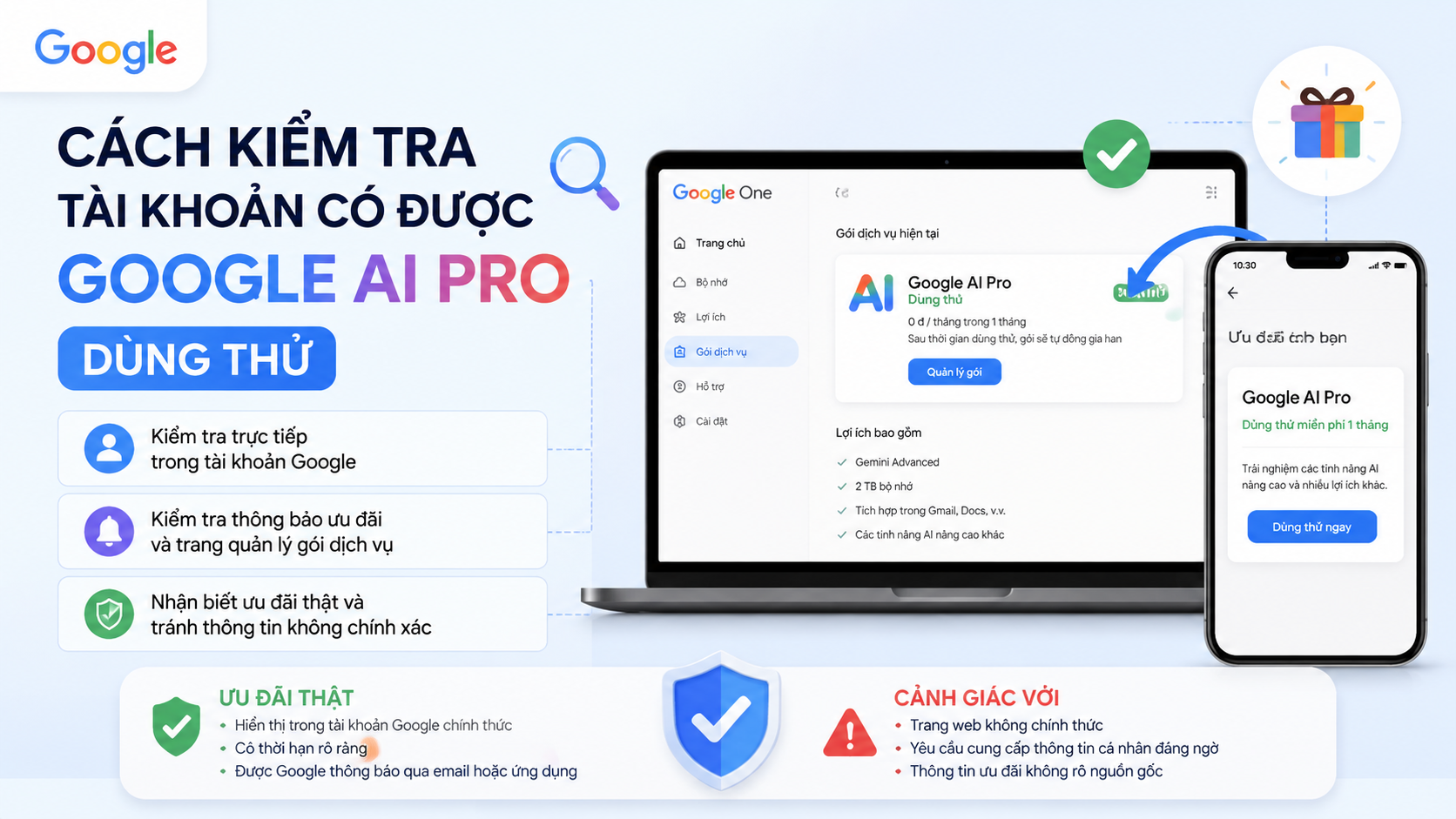 Cách kiểm tra tài khoản có được Google AI Pro dùng thử - google ai pro dùng thử