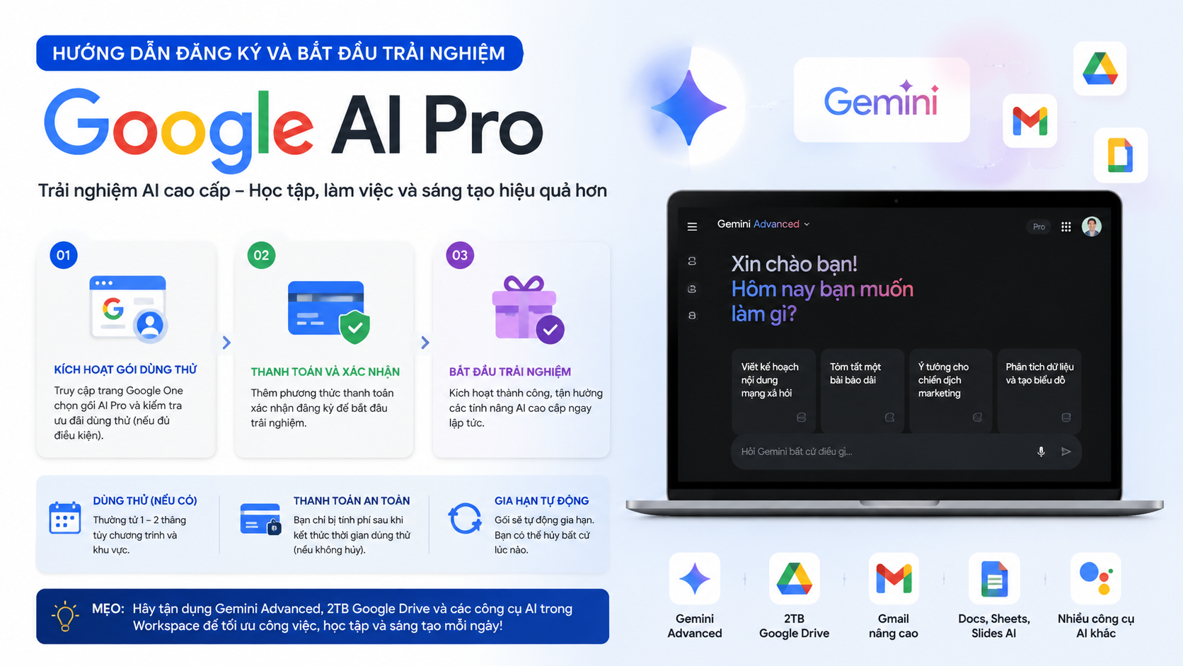 Hướng dẫn đăng ký và bắt đầu trải nghiệm Google AI Pro - google ai pro dùng thử