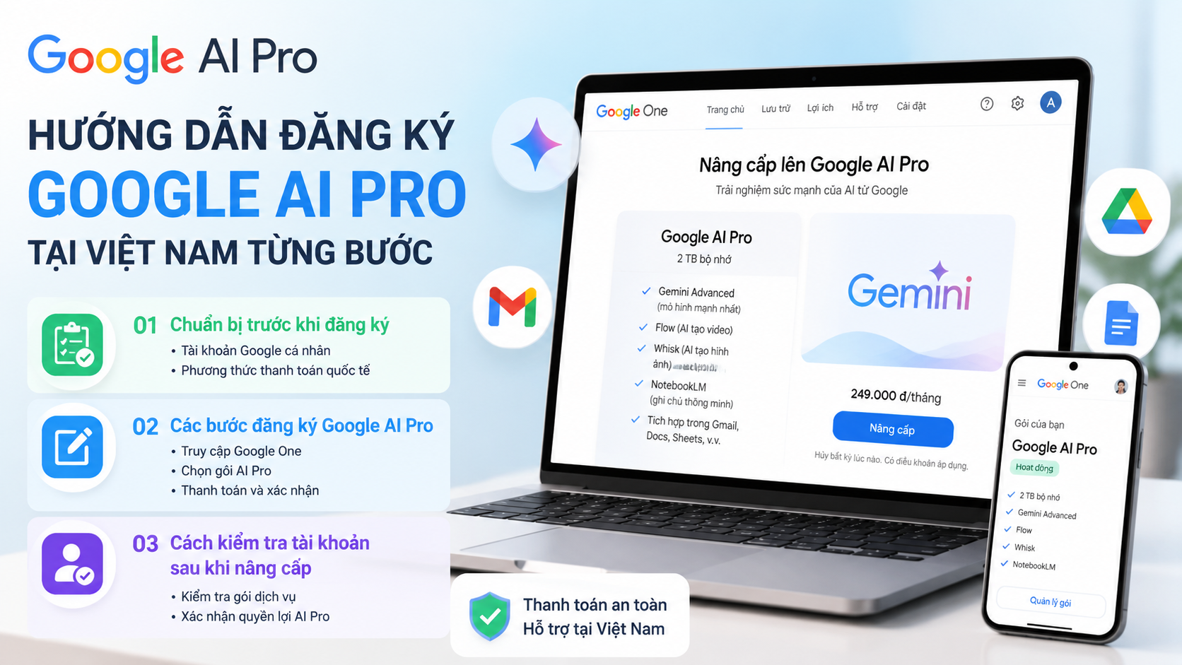Hướng dẫn đăng ký Google AI Pro tại Việt Nam từng bước - google ai pro vs free, gemini free vs pro, google ai miễn phí và pro