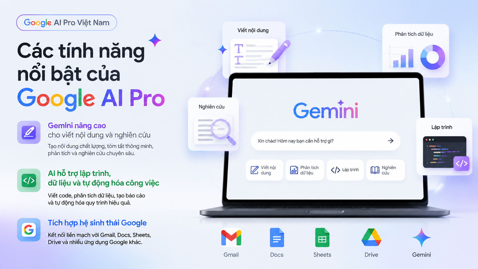 Các tính năng nổi bật của Google AI Pro - google ai pro vs free, gemini free vs pro, google ai miễn phí và pro