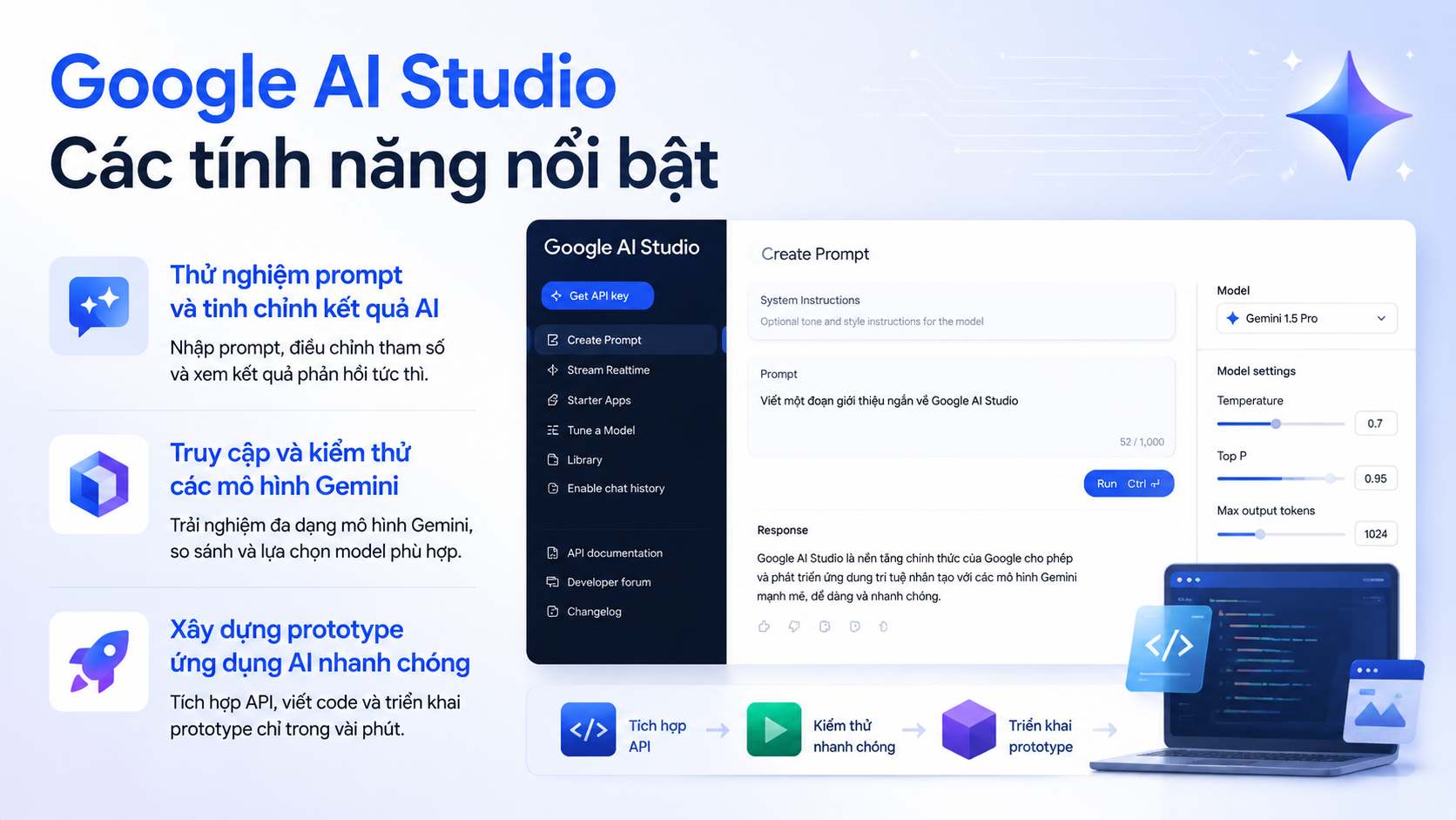 Các tính năng nổi bật của Google AI Studio Các tính năng nổi bật của Google AI Studio - Google AI Studio, AI Studio, Gemini API