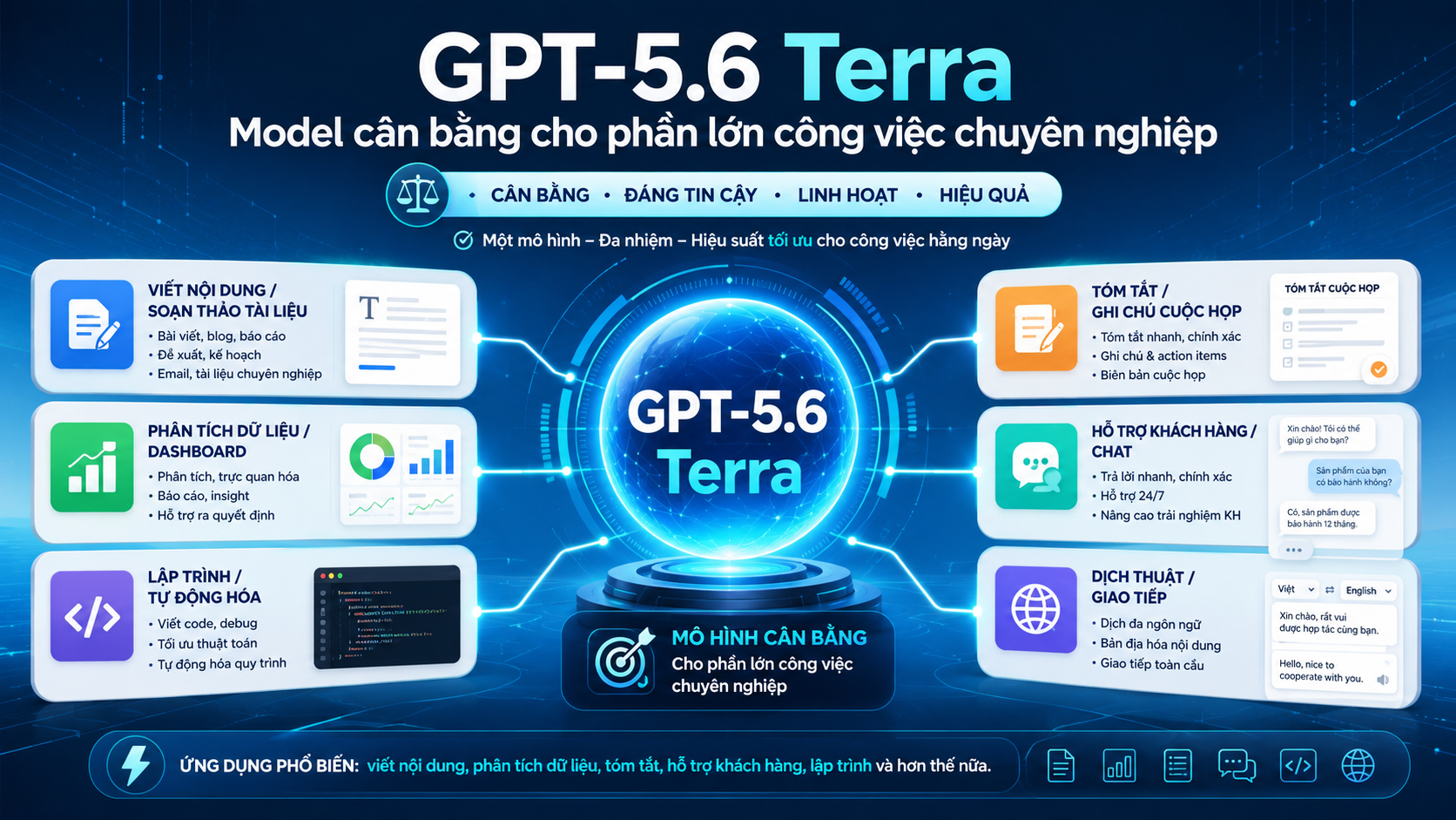GPT-5.6 Terra: Model cân bằng cho phần lớn công việc chuyên nghiệp - GPT-5.6, GPT-5.6 mới nhất, GPT-5.6 Sol, GPT-5.6 Terra, GPT-5.6 Luna