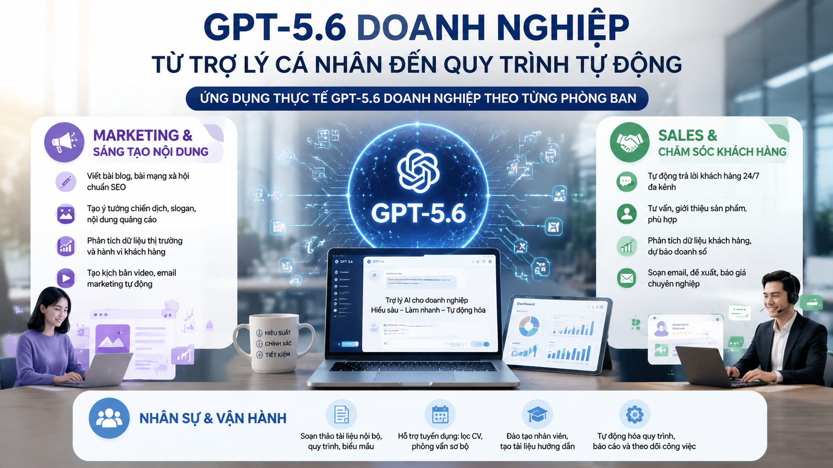 Ứng dụng thực tế GPT-5.6 doanh nghiệp theo từng phòng ban Ứng dụng thực tế GPT-5.6 doanh nghiệp theo từng phòng ban - GPT-5.6 doanh nghiệp, GPT cho team, AI automation