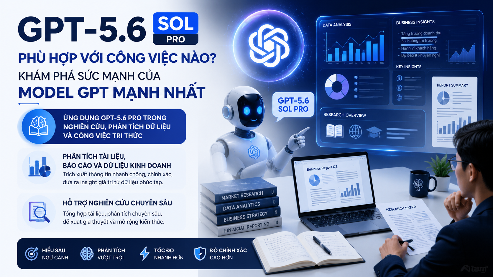 Ứng dụng GPT-5.6 Pro trong nghiên cứu, phân tích dữ liệu và công việc tri thức - GPT-5.6 Sol Pro, GPT-5.6 Pro, model GPT mạnh nhất