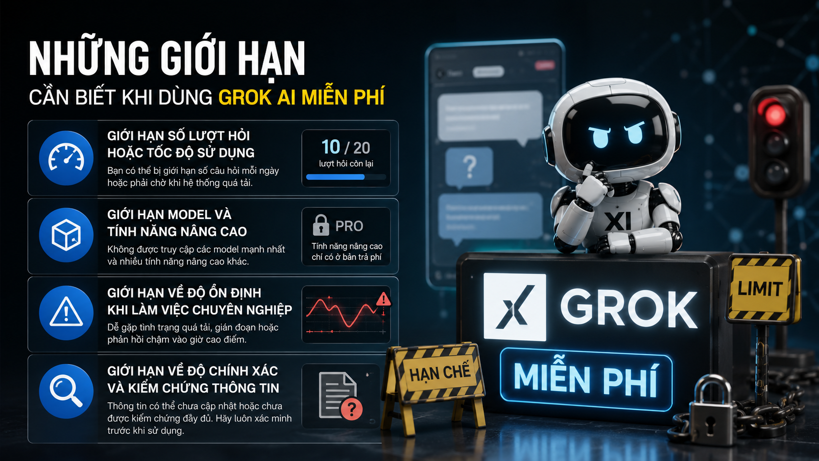 Những giới hạn cần biết khi dùng Grok AI miễn phí Những giới hạn cần biết khi dùng Grok AI miễn phí - Grok AI miễn phí, Grok free, dùng Grok online