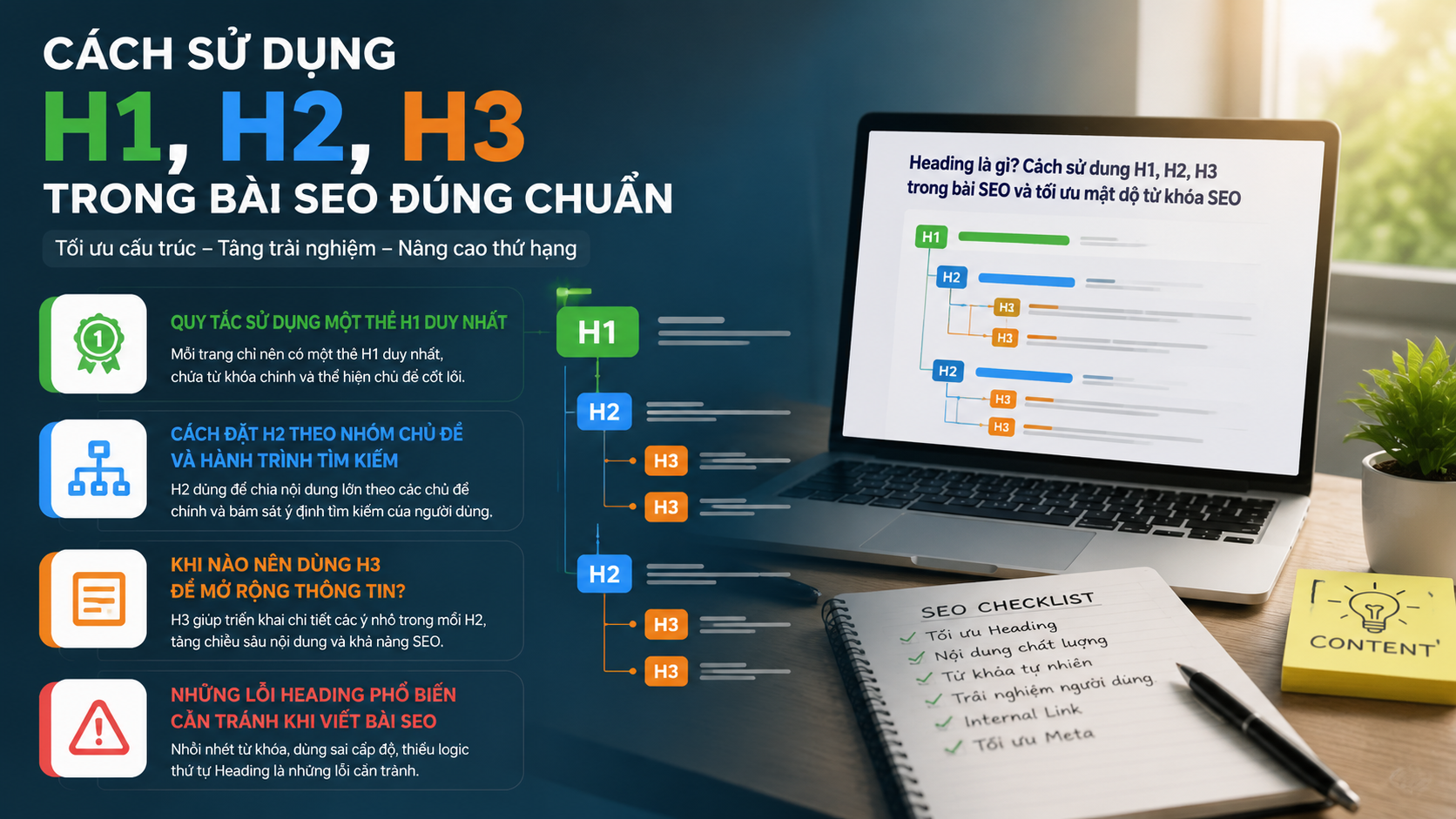 Cách sử dụng H1, H2, H3 trong bài SEO đúng chuẩn - mật độ từ khóa SEO