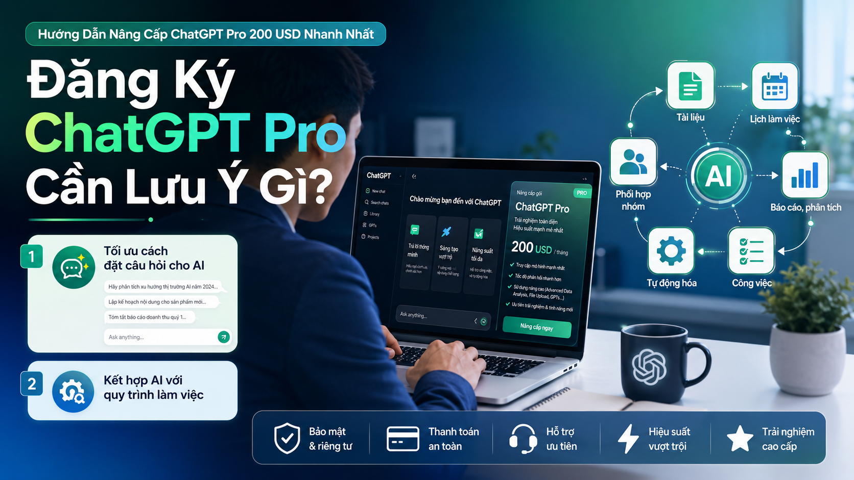 Đăng ký ChatGPT Pro cần lưu ý những vấn đề nào? - cách mua ChatGPT Pro, nâng cấp ChatGPT Pro, đăng ký ChatGPT Pro, thanh toán ChatGPT