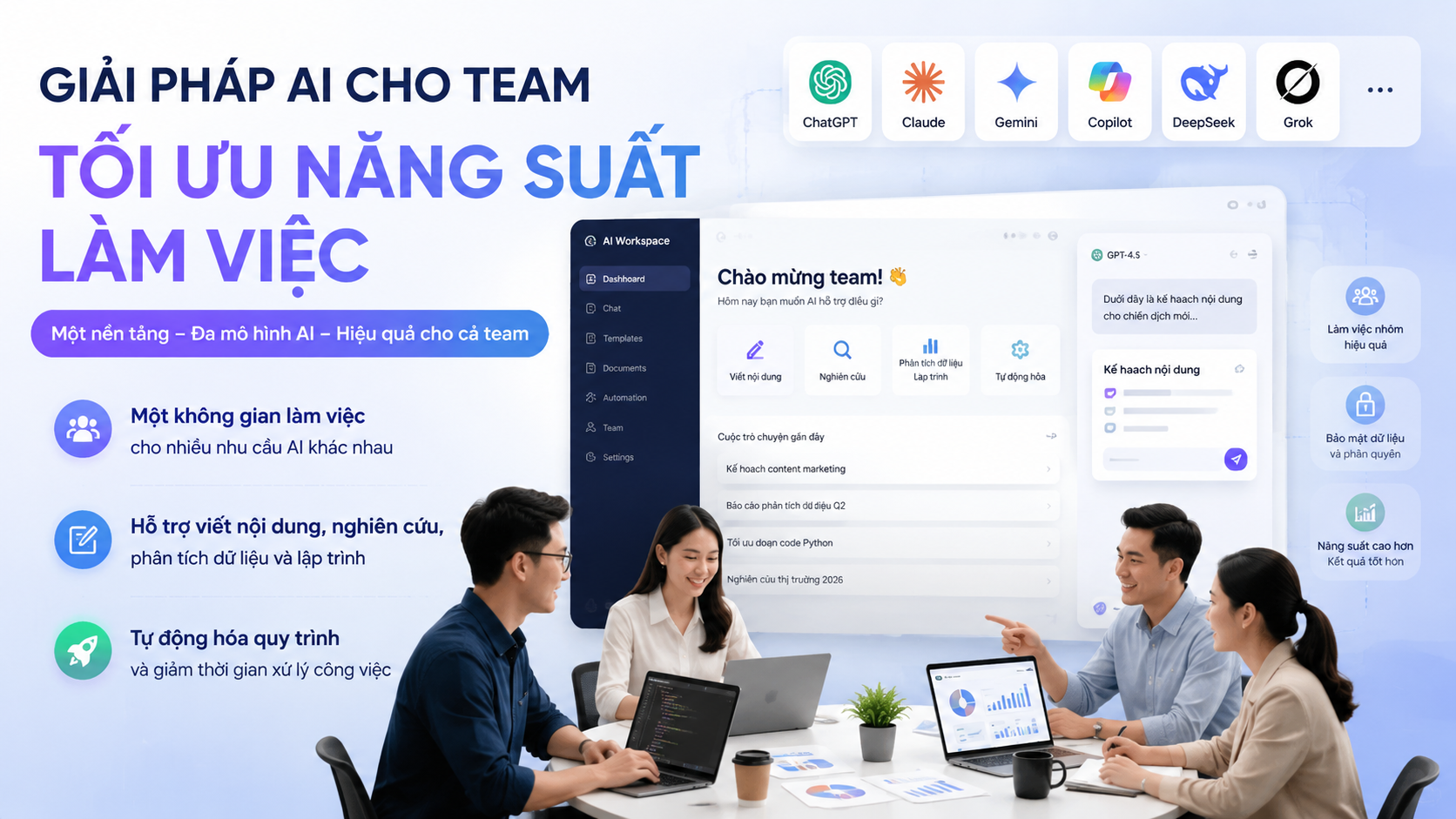Giải pháp AI cho team giúp tối ưu năng suất làm việc - mua tài khoản ChatGPT, tài khoản ChatGPT Plus, AI cho team