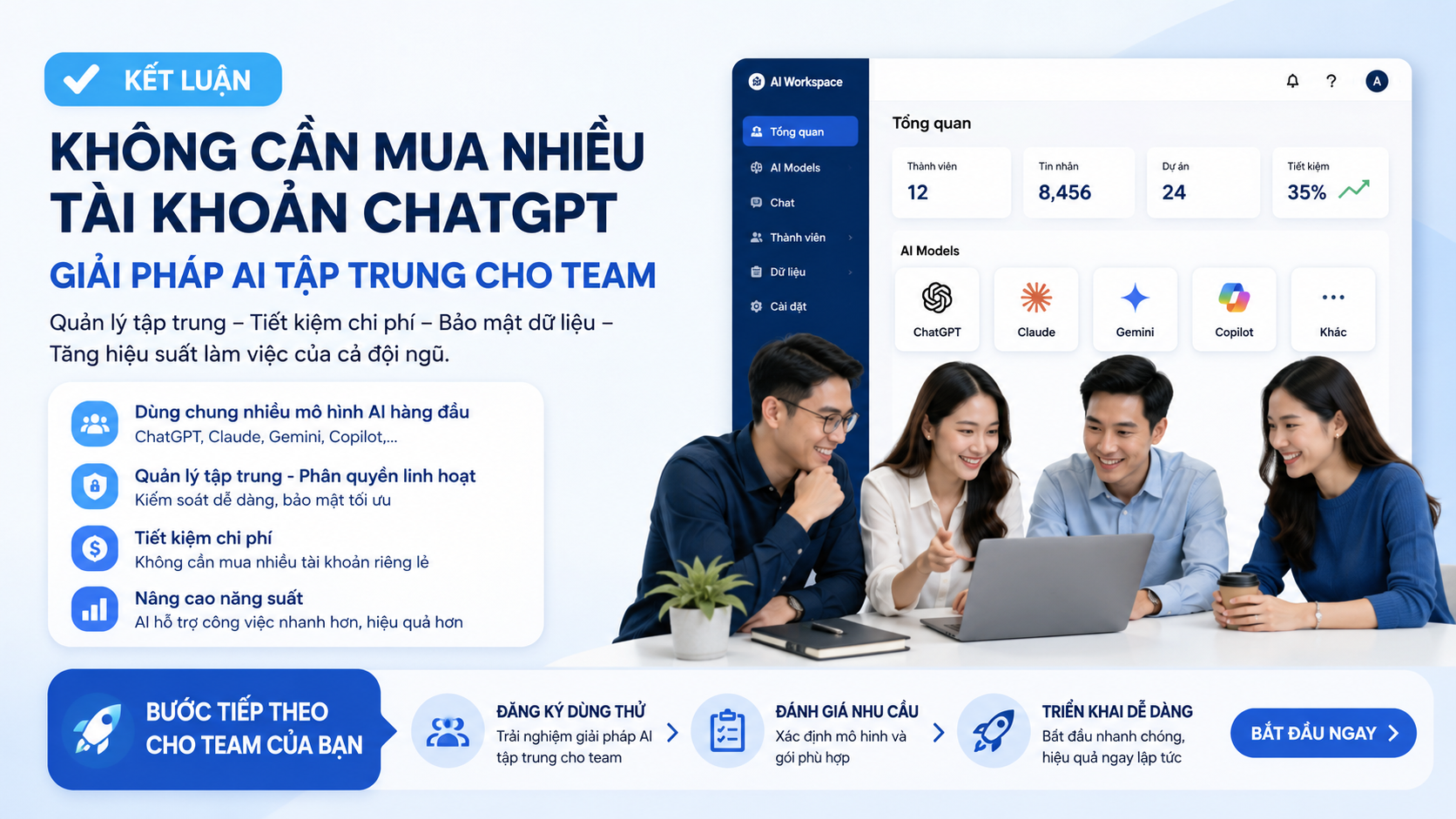 Kết luận và bước tiếp theo - mua tài khoản ChatGPT, tài khoản ChatGPT Plus, AI cho team