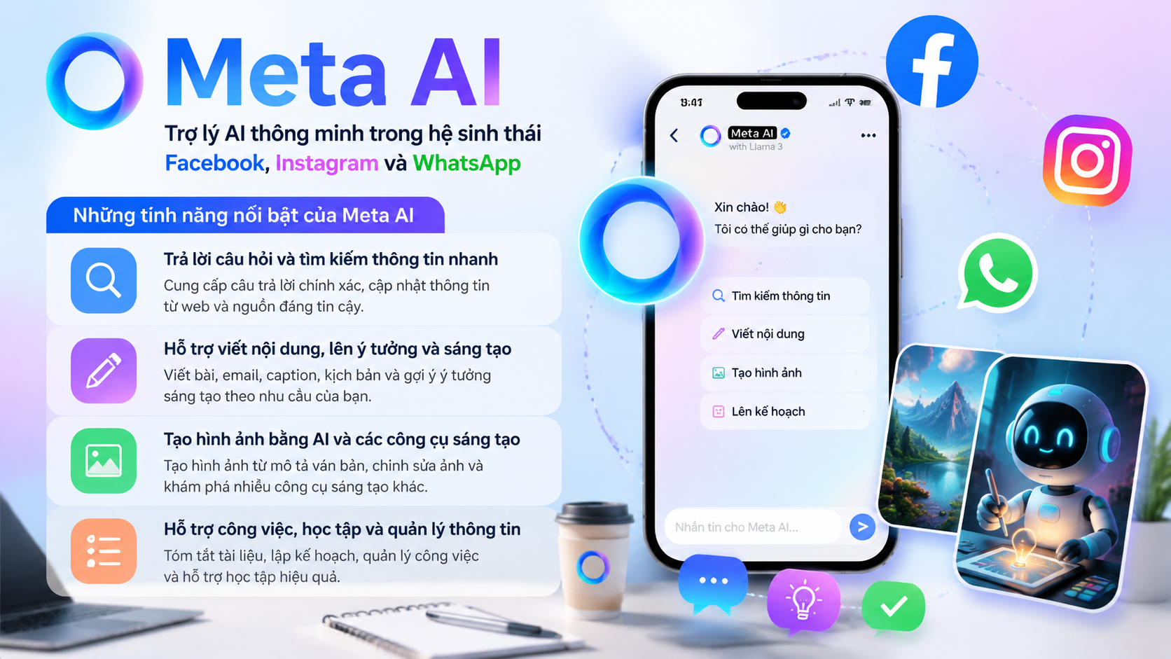 Những tính năng nổi bật của Meta AI - Meta AI là gì, Meta AI chatbot, chatbot Facebook