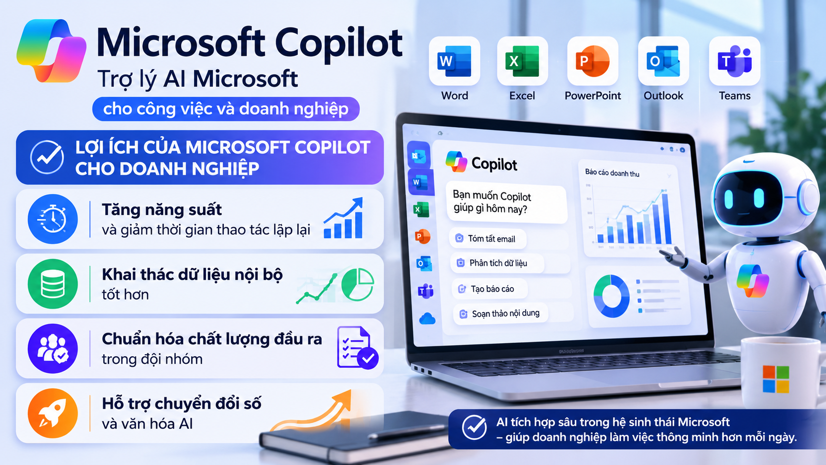 Lợi ích của Microsoft Copilot cho doanh nghiệp Lợi ích của Microsoft Copilot cho doanh nghiệp - Microsoft Copilot là gì, Copilot AI, trợ lý AI Microsoft