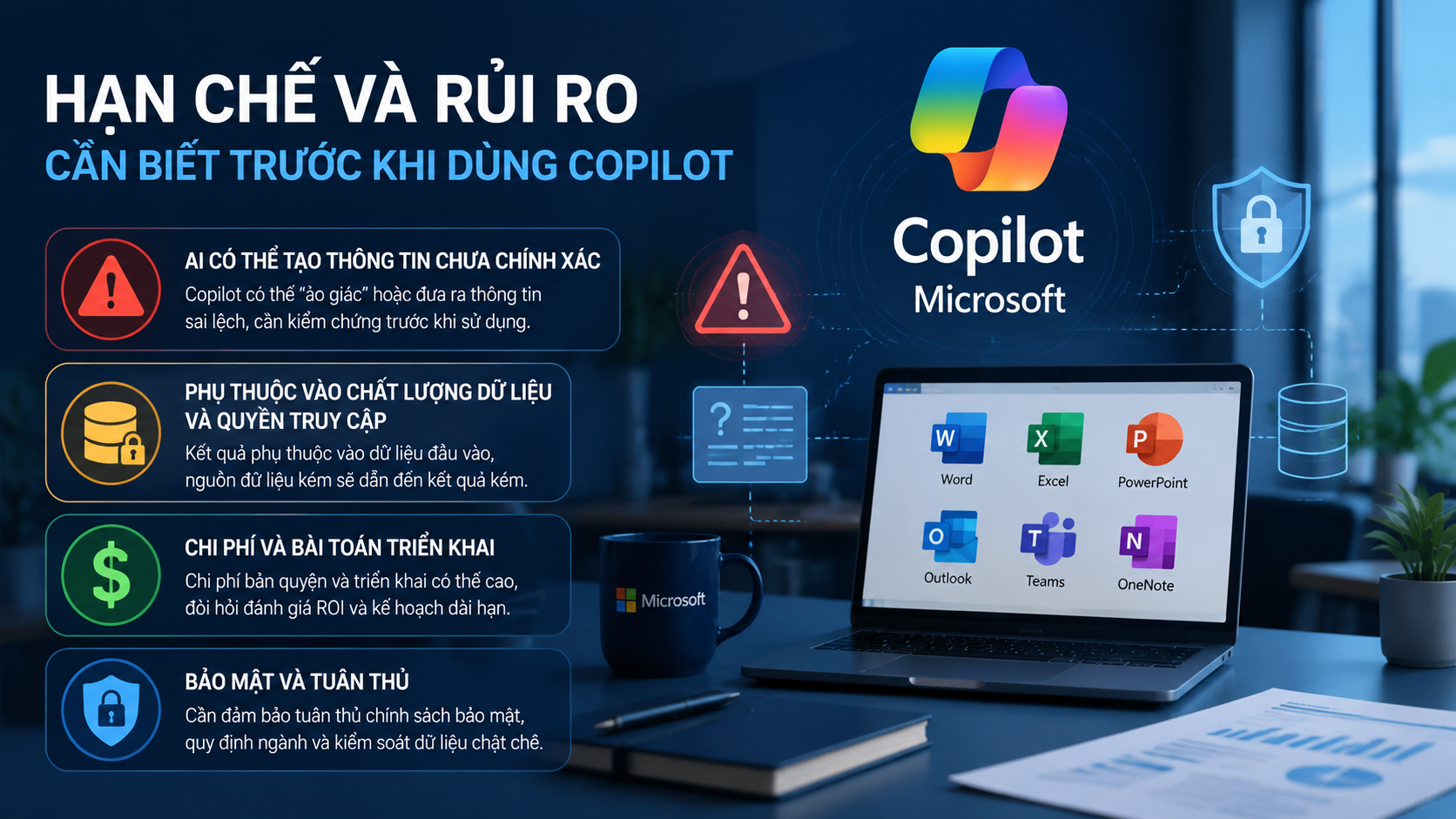 Hạn chế và rủi ro cần biết trước khi dùng Copilot Hạn chế và rủi ro cần biết trước khi dùng Copilot - Microsoft Copilot là gì, Copilot AI, trợ lý AI Microsoft