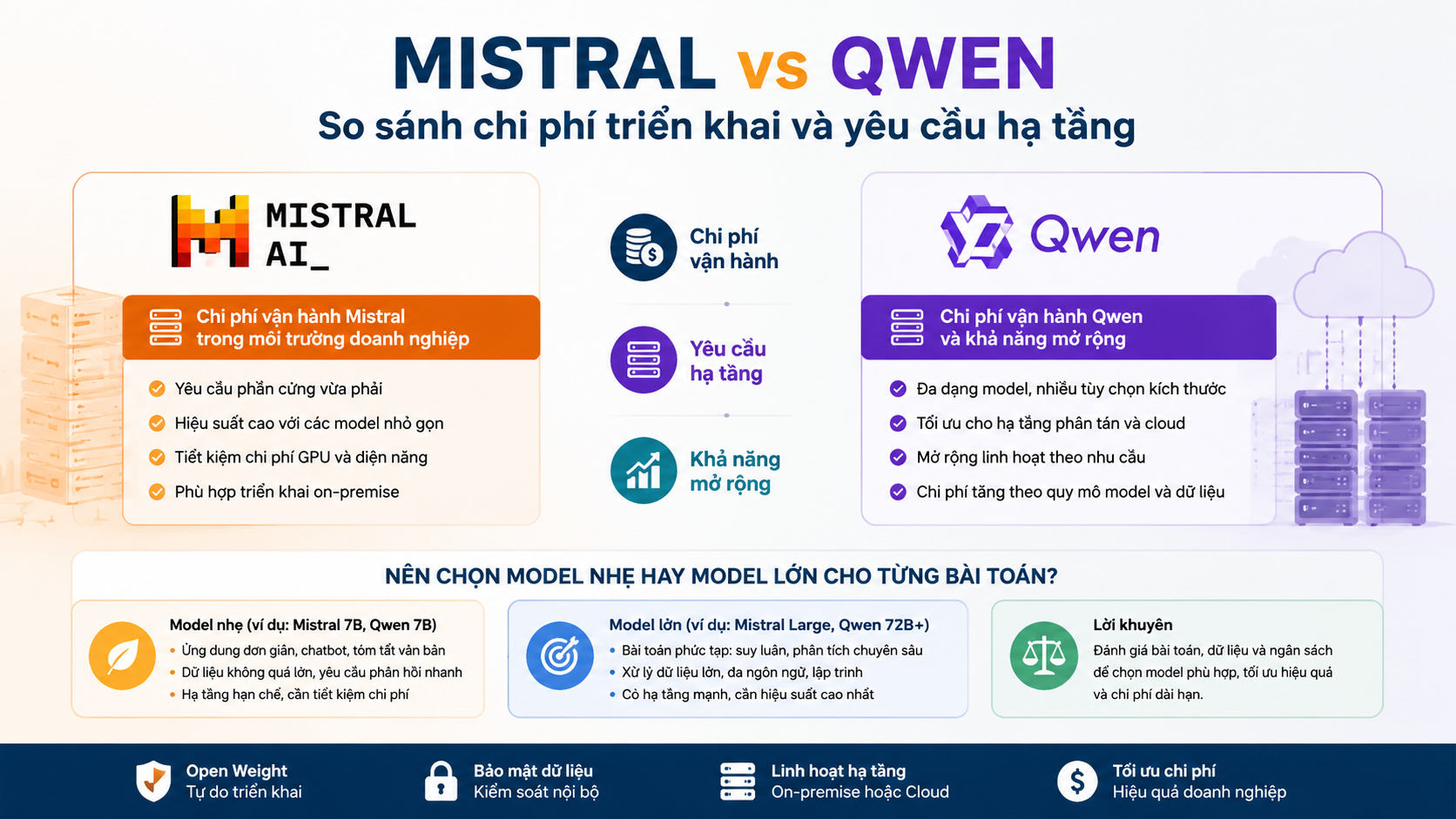 So sánh chi phí triển khai và yêu cầu hạ tầng - Mistral vs Qwen, so sánh model open weight