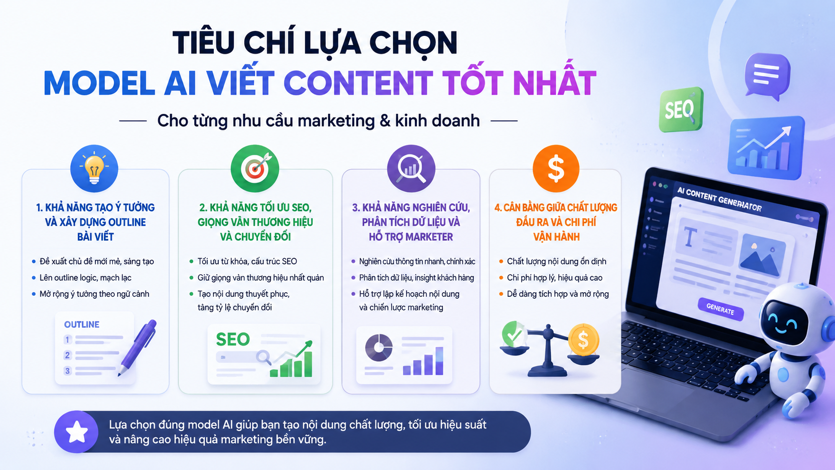 Tiêu chí lựa chọn model AI viết content tốt nhất cho từng nhu cầu - model AI viết content tốt nhất, AI marketing, AI viết bài