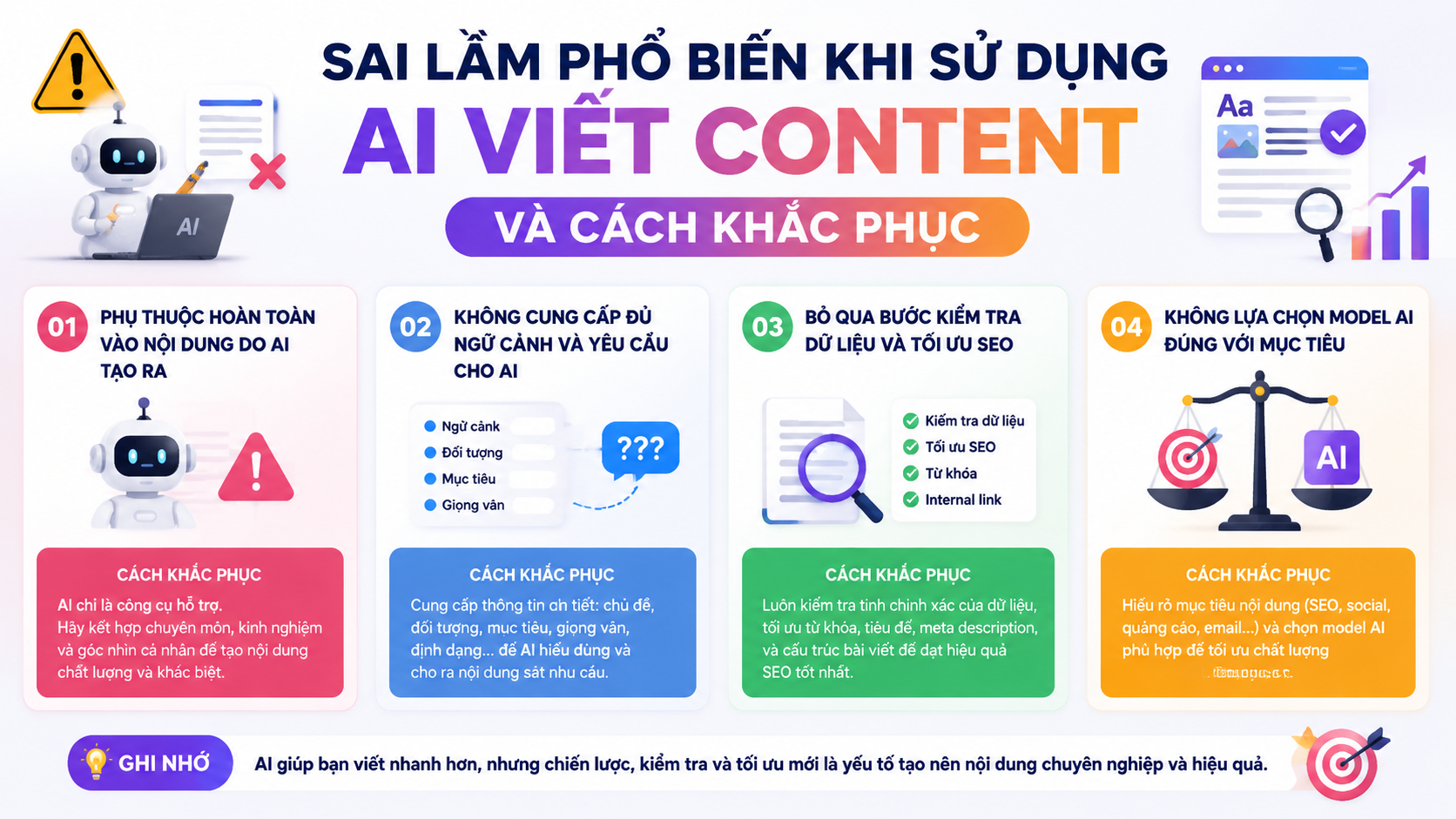 Sai lầm phổ biến khi sử dụng AI viết content và cách khắc phục - model AI viết content tốt nhất, AI marketing, AI viết bài