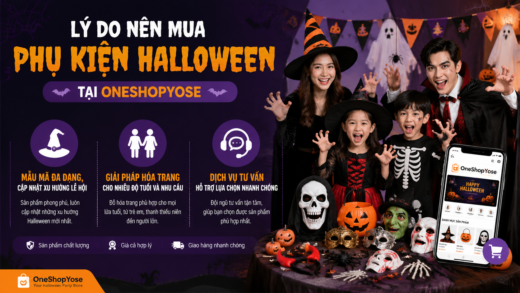 Lý do nên mua phụ kiện Halloween tại OneShopYose - mua phụ kiện Halloween, đồ hóa trang Halloween