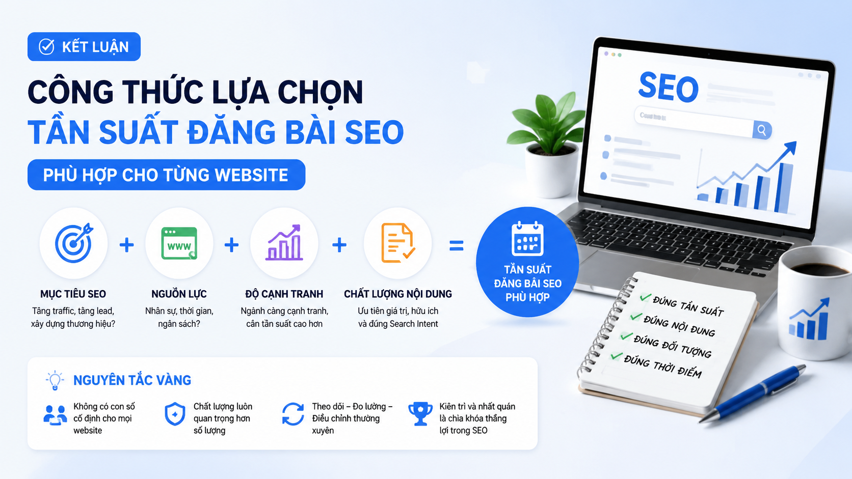 Kết luận: Công thức lựa chọn tần suất đăng bài SEO phù hợp cho từng website - tần suất đăng bài SEO