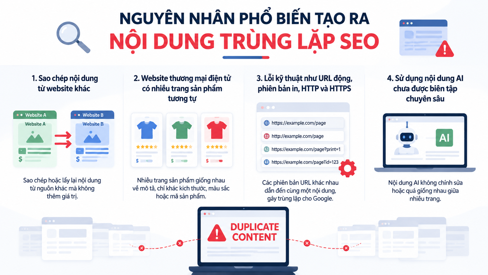 Nguyên nhân phổ biến tạo ra nội dung trùng lặp SEO - nội dung trùng lặp SEO