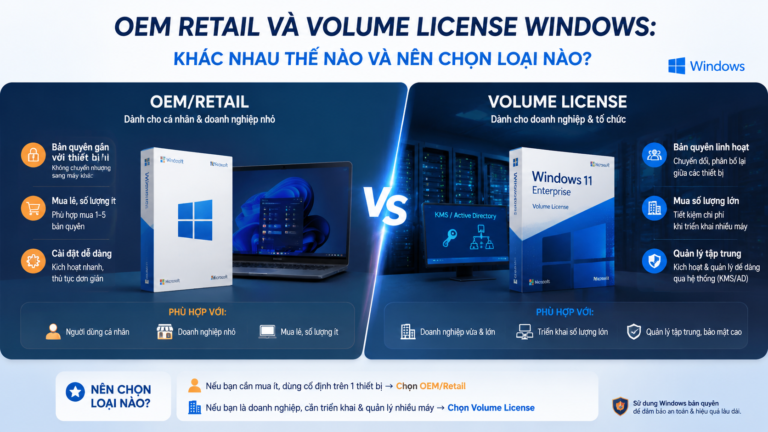OEM Retail và Volume License Windows: Khác nhau thế nào và nên chọn loại nào? - OEM Retail Volume License Windows