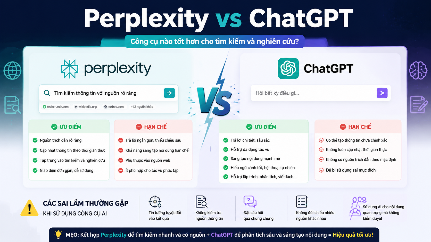 Ưu nhược điểm của Perplexity và ChatGPT trong thực tế - Perplexity vs ChatGPT, so sánh Perplexity ChatGPT