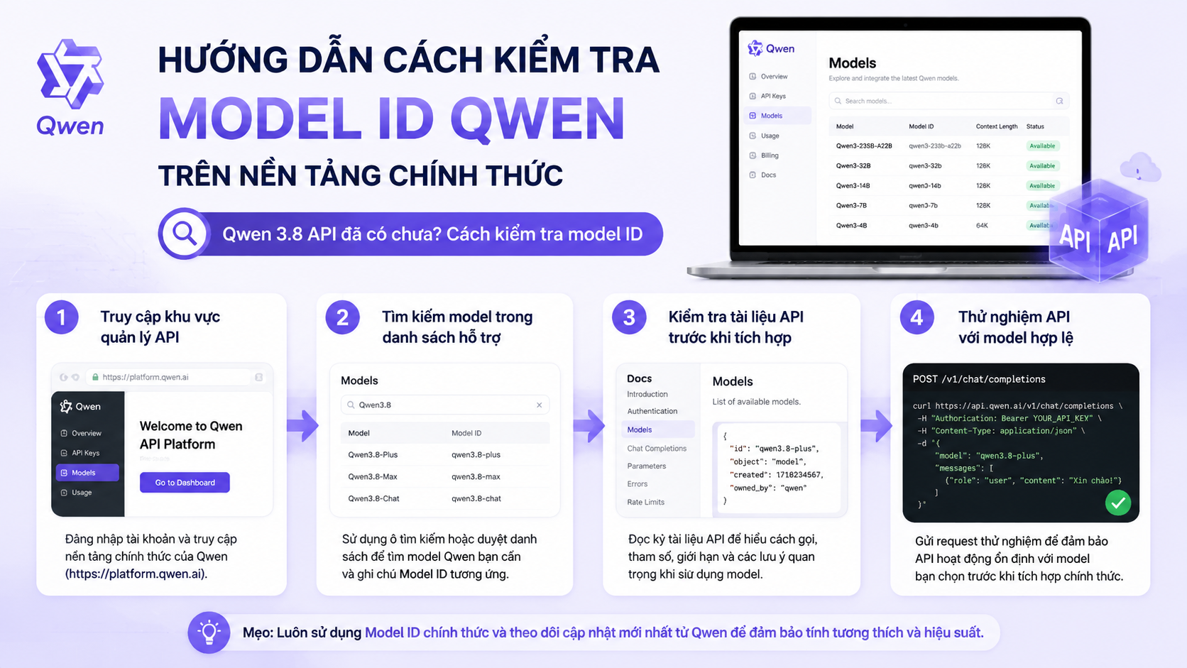 Hướng dẫn cách kiểm tra model ID Qwen trên nền tảng chính thức - Qwen 3.8 API