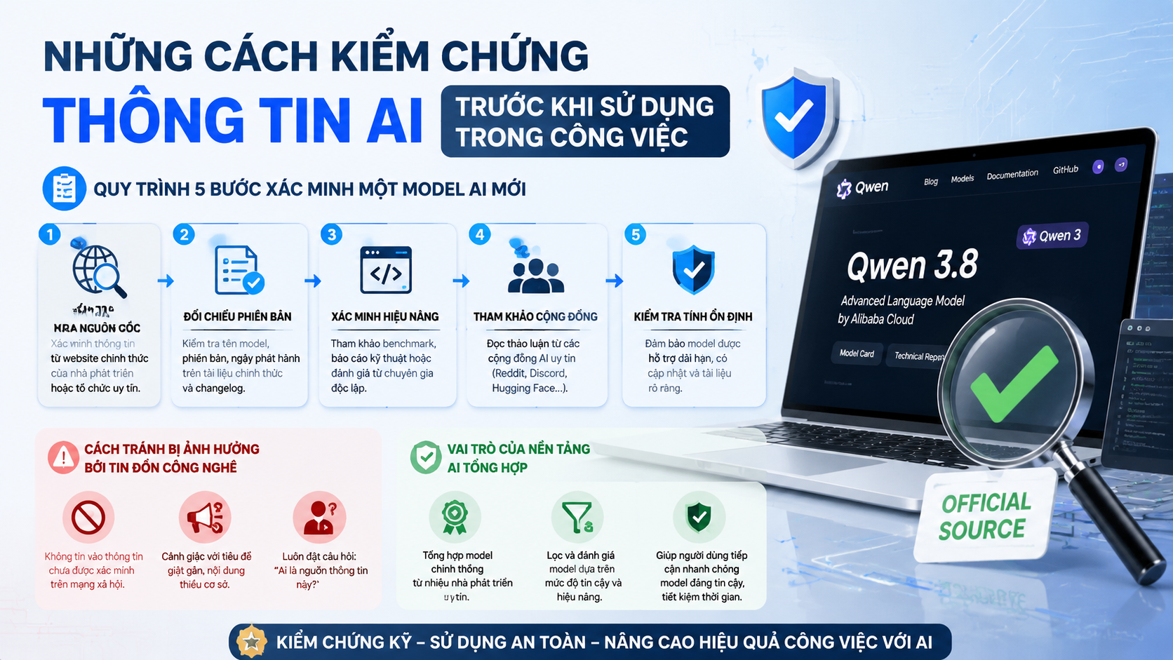 Những cách kiểm chứng thông tin AI trước khi sử dụng trong công việc - Qwen 3.8 có thật không