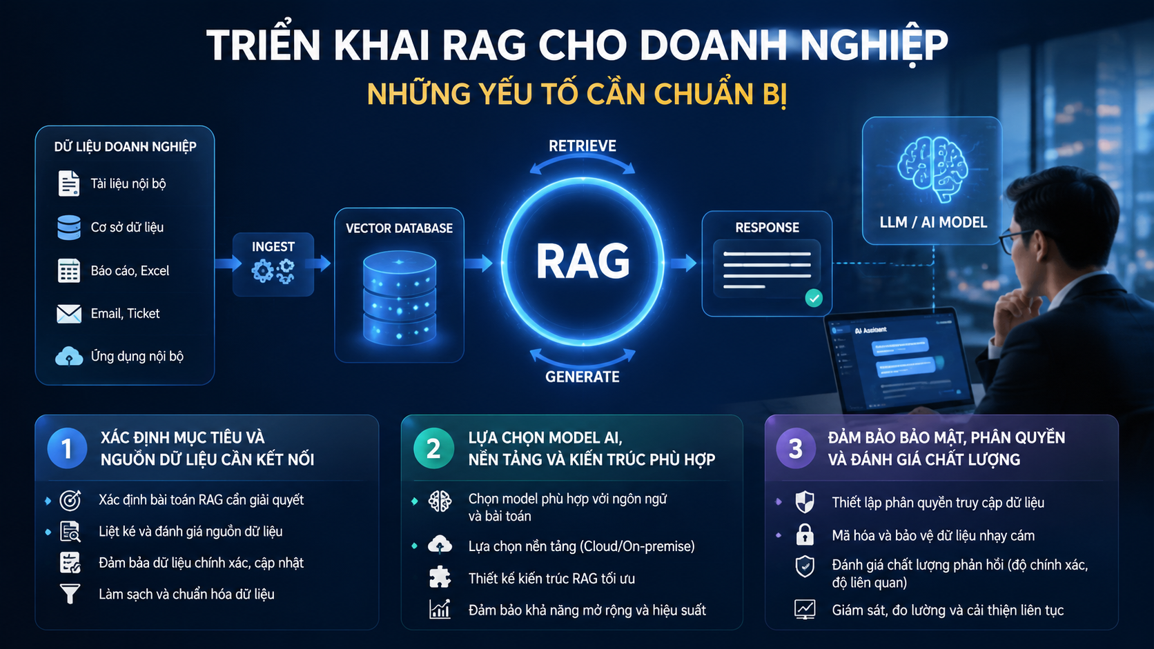 Cách triển khai RAG cho doanh nghiệp: Những yếu tố cần chuẩn bị - RAG là gì, AI hỏi đáp tài liệu, chatbot dữ liệu nội bộ